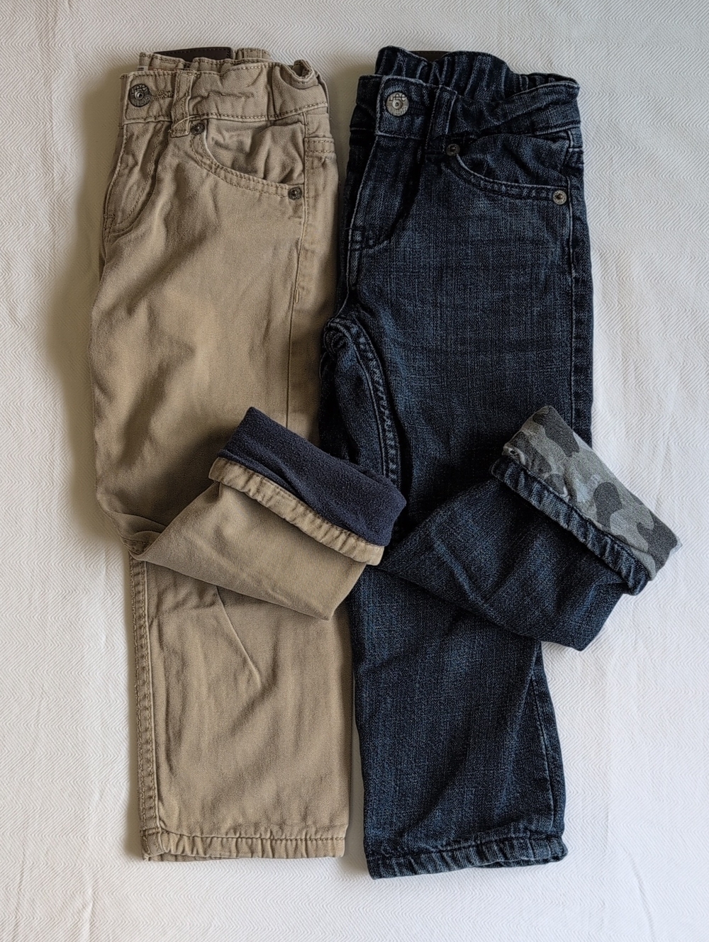 Size 3T Lee Boys Cozy Lined Pants Bundle - Denim & Tan Twill (2 Pack) Dungarees